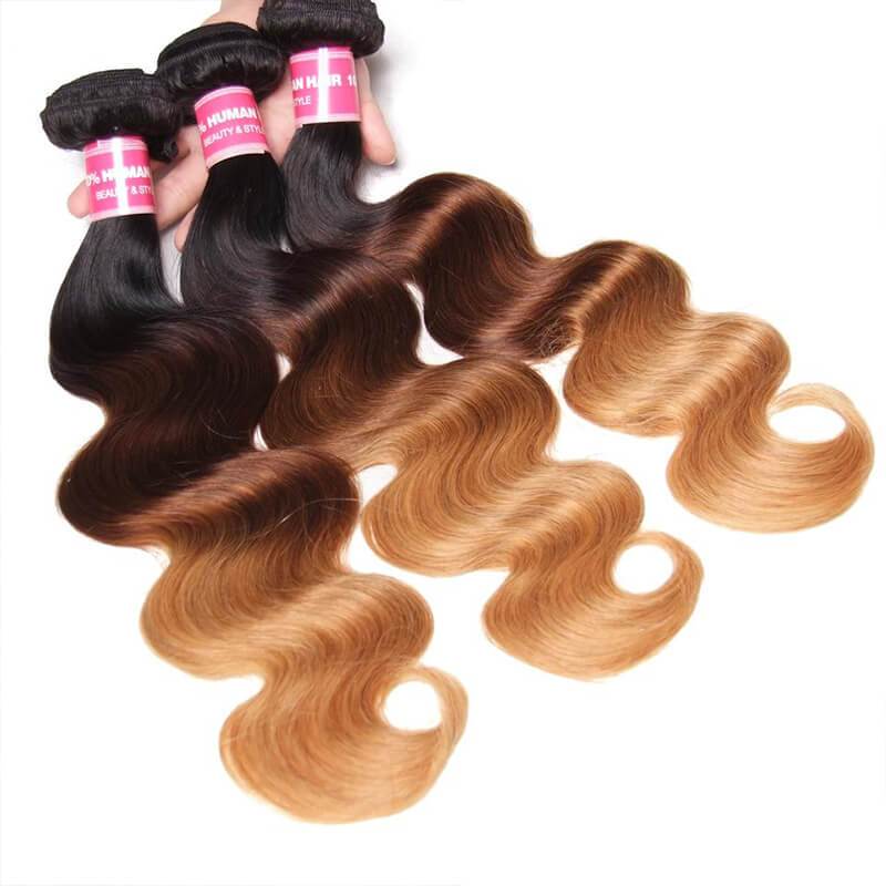 Klaiyi 3 Tone Ombre Human Hair Body Wave 3/4 Bundles Hair Weave 1b/4/27 Color