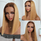 Klaiyi Ombre Golden Blonde With Dark Roots Blunt Cut Bob 13x5 T Part Lace Wig Flash Sale