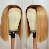 Klaiyi Ombre Golden Blonde With Dark Roots Blunt Cut Bob 13x5 T Part Lace Wig Flash Sale