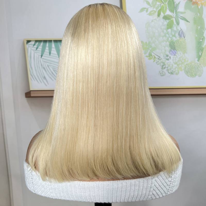 Klaiyi 13x4 Lace Front Ombre T4/613 Brown Roots Blonde Straight Bob Human Hair Wigs Flash Sale