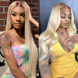 Klaiyi Blonde Straight 13x4 Lace Front Wigs Ombre T4/613 Brown Roots Human Hair Wigs