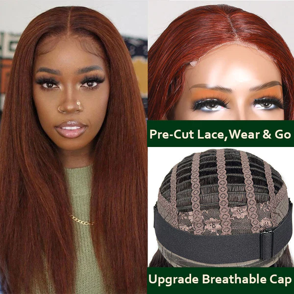 Extra 50% Off Code HALF50  | Klaiyi Ytber Auburn Copper Color Wig Kinky Straight 13*4 Lace Front Wig