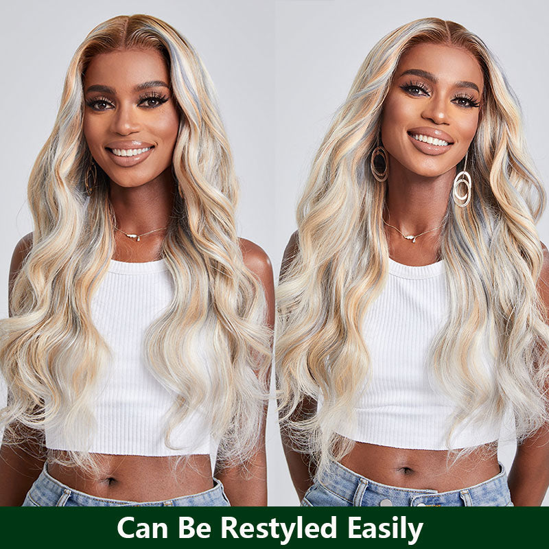 Klaiyi Platinum Blonde Highlight 13x4 Lace Front Straight Wig Human Hair Wig Grey Blonde Highlights Flash Sale