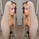 Klaiyi Platinum Blonde Highlight 13x4 Lace Front Straight Wig Human Hair Wig Grey Blonde Highlights Flash Sale