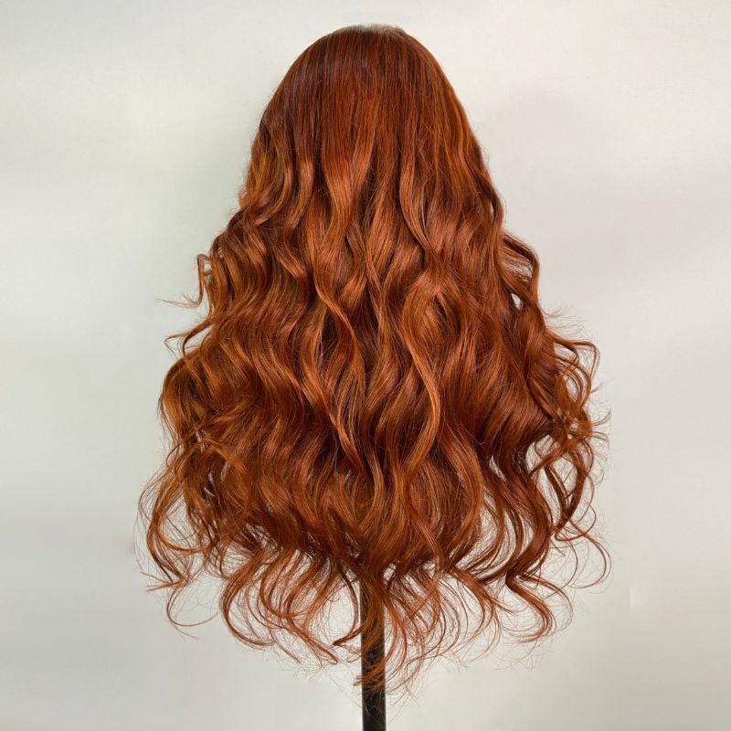 Klaiyi 24 inches Sunset Gold Color With Cowgirl Copper 13x4 Lace Front Body Wave Wig Human Hair New Arrival Flash Sale