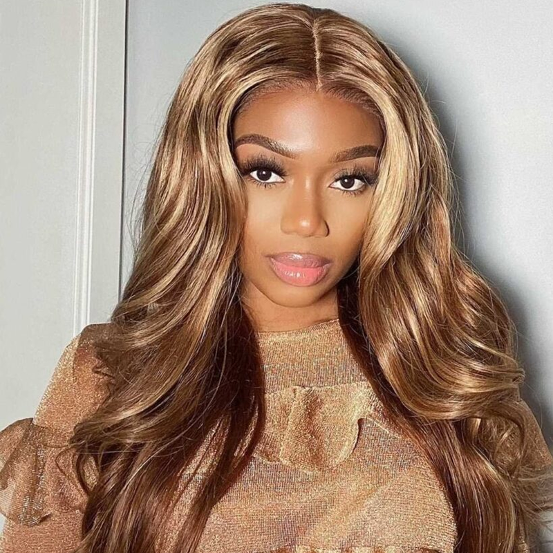 Klaiyi Ombre Honey Blonde Highlight 4x4 Lace Closure Wig 13x4 Lace Front Body Wave Wig Flash Sale