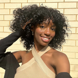 Klaiyi Glueless Short Bob Wig Tousled Bouncy Curly With Bangs Machine Made Wig Virgin Human Hair