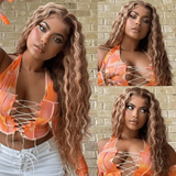 Klaiyi Ombre Highlight Lace Front Wig Deep Wave Honey Blonde Human Hair Fall Trend Color Wig Flash Sale