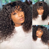 Klaiyi  70% Off Flash Sale Bouncy Curl Wig with Bangs Glueless Affordable Short Human Hair Wigs For Women