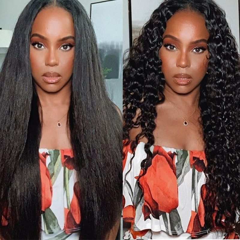 Klaiyi Glueless V Part Wigs Dry in Straight & Wet For Wavy Curly Wig Buy 1 Wig Get 2 Styles