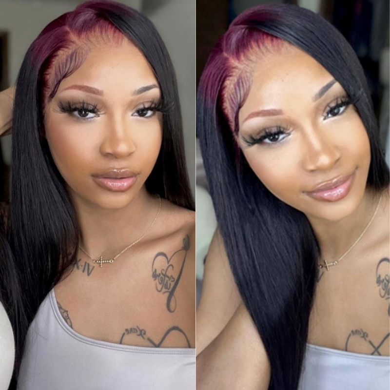 Klaiyi Arrogant Tae Inspired Red Roots Straight Hair Lace Front Wigs Colored Roots Trend