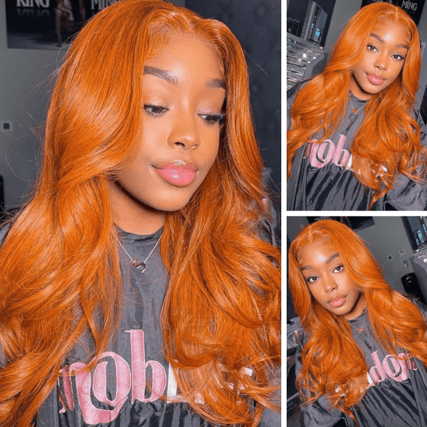 Extra 50% Off Code HALF50 | Klaiyi Jerry Curly Or Body Wave Orange Ginger Colored Wigs Lace Part Wig