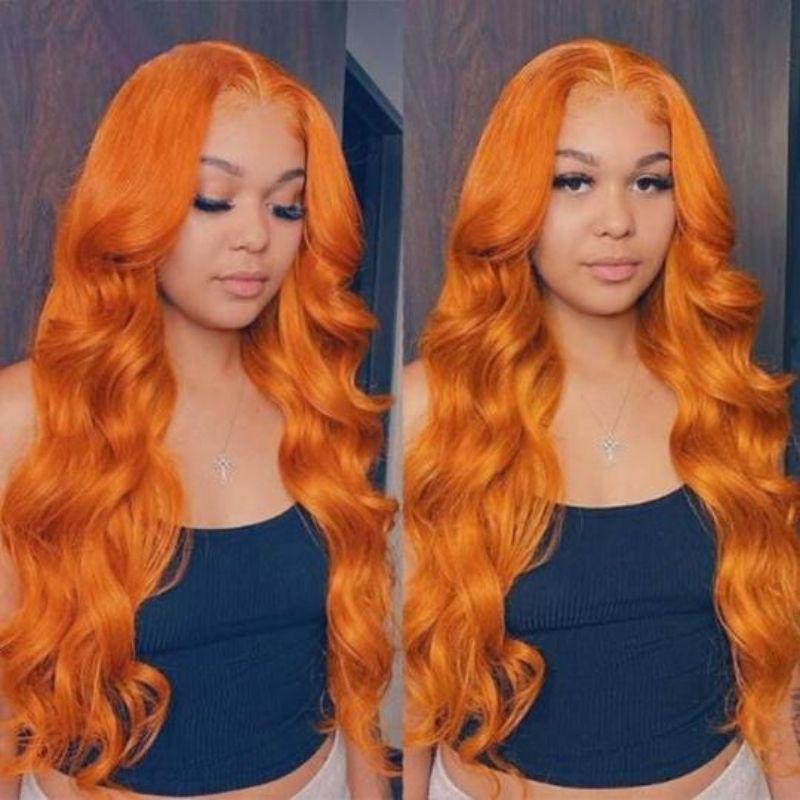 Under $100 | Klaiyi 180% Density 13x4 Lace Front Wig Ginger Orange Colored Body Wave Wigs Cinnamon Hot Color Wigs Flash Sale