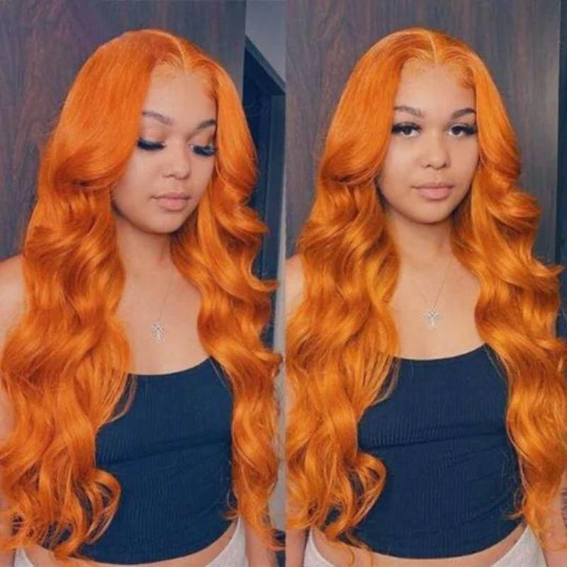 Buy 1 Get 1 Free,Code:BOGO | Klaiyi Orange Ginger Colored Wigs Jerry Curly Or Body Wave 180% Density Lace Part Wig