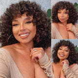 Klaiyi Short Curly Human Hair Wigs For Women Cosplay Full Wig With Bangs Bouncy Curl Flash Sale
