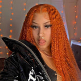 Klaiyi Ginger Color Lace Part Wig Jerry Curly Orange Precolored Human Hair Wigs Natural Density Series