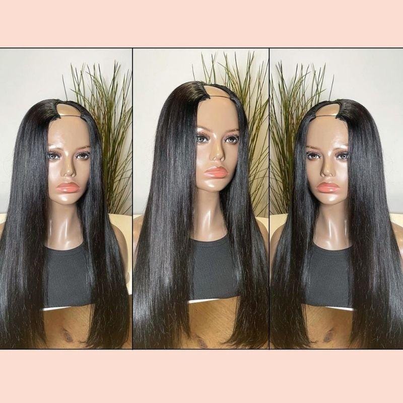 Klaiyi Silk Straight U Part Wigs 100% Virgin Human Hair Wigs Great Scalp Protective Wigs