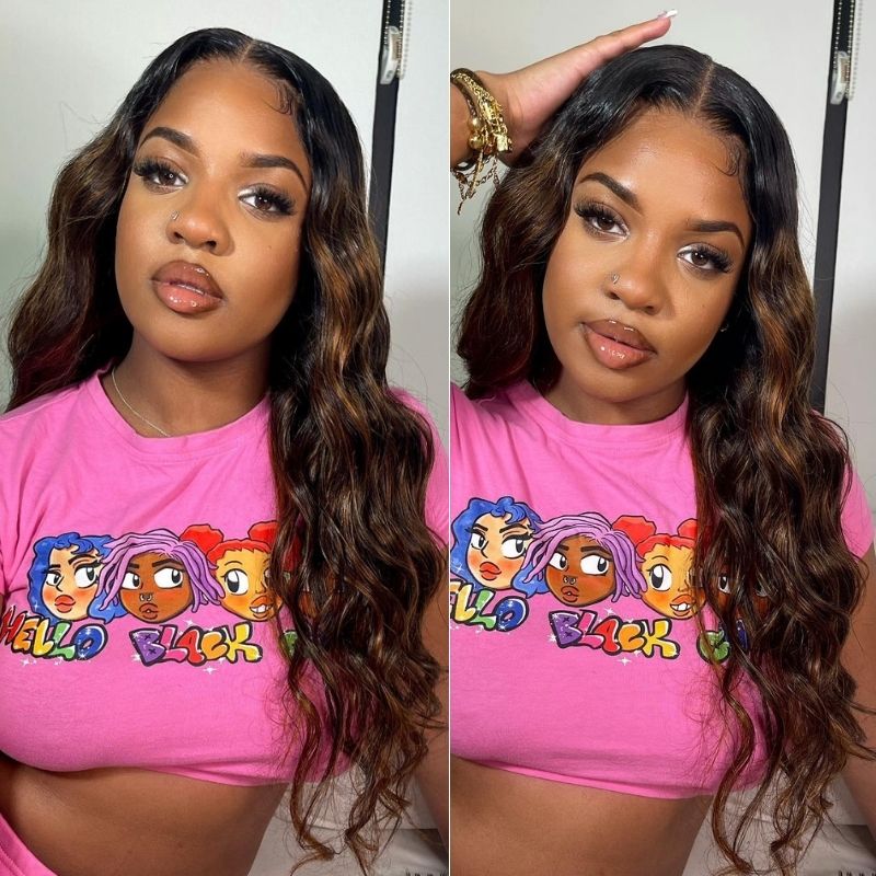 Klaiyi Body Wave Glueless U Part Wig Ombre Balayage Human Hair V Part Wigs Beginner Friendly