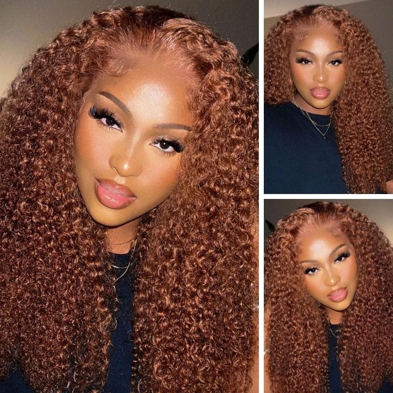 $50 OFF Full $51 | Code: SAVE50 Klaiyi Jerry Curly Ginger Brown Colored Lace Front Human Hair Wigs Chestnut Brown Colored Wigs