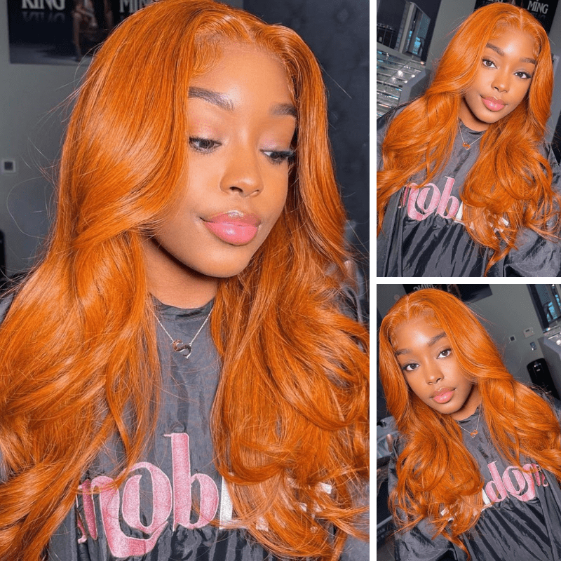 Free Fast Shipping | Ginger Orange Colored Body Wave Wigs Cinnamon Hot Color Wigs Pre Plucked With Baby Hair