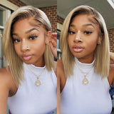 Omber Golden Blonde Color 13x4 Lace Frontal Bob Wig with Brown Root 70% OFF Flash Sale