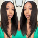 Klaiyi Bone Straight Lace Front Wigs with Layer Inner Buckle Virgin Human Hair Wigs For Women