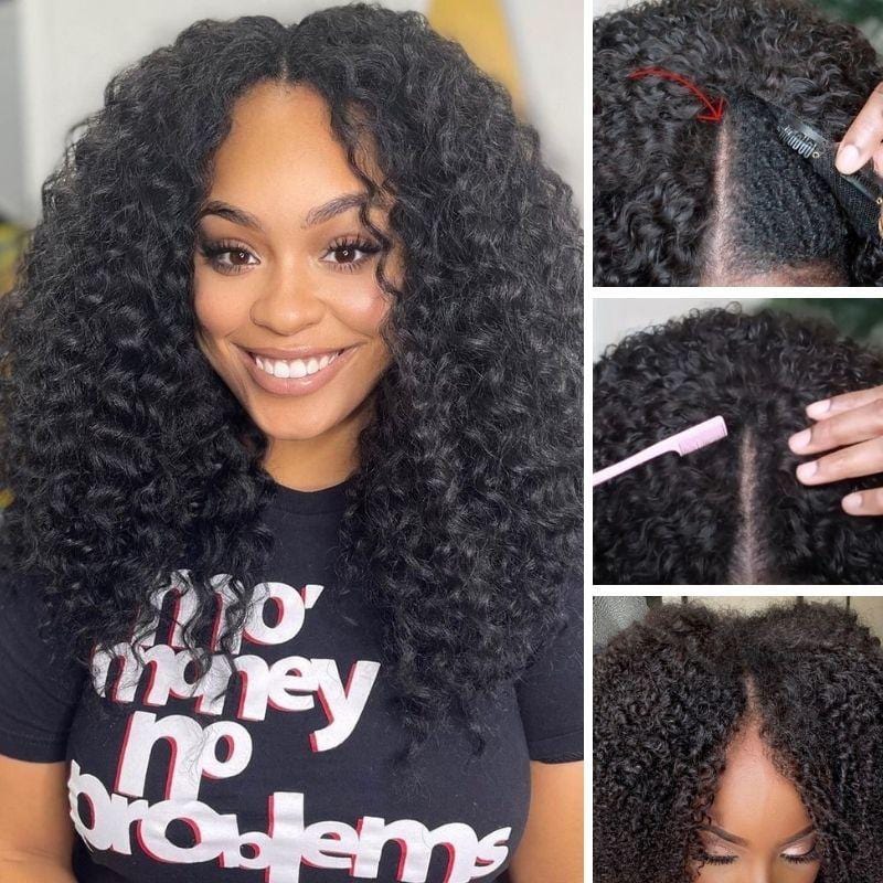 Klaiyi 250% Density Jerry Curly V Part Wigs No Leave Out Upart Wigs Meet Real Scalp Klaiyi Human Hair Flash Sale