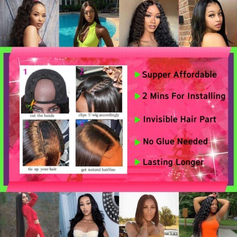 Klaiyi Silk Straight U Part Wigs 100% Virgin Human Hair Wigs Great Scalp Protective Wigs