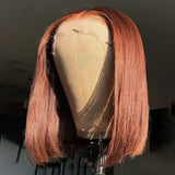 Klaiyi Short Bob Lace Front Wig Reddish Brown Auburn Copper Human Hair for Women