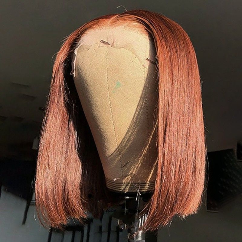 Klaiyi Short Bob Lace Front Wig Reddish Brown Auburn Copper Human Hair for Women Flash Sale