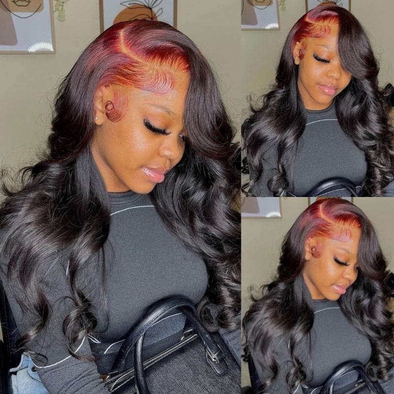 Klaiyi Arrogant Tae Inspired Red Roots Straight Hair Lace Front Wigs Colored Roots Trend