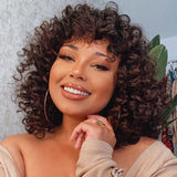 Klaiyi Short Curly Human Hair Wigs For Women Cosplay Full Wig With Bangs Bouncy Curl Flash Sale