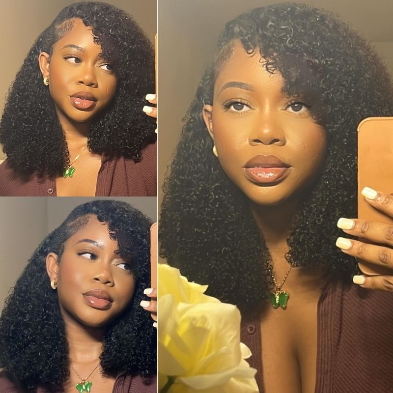 Klaiyi Short Bob V Part Wig Jerry Curly Glueless Wigs Meets Real Scalp No Leave Out Beginner Friendly