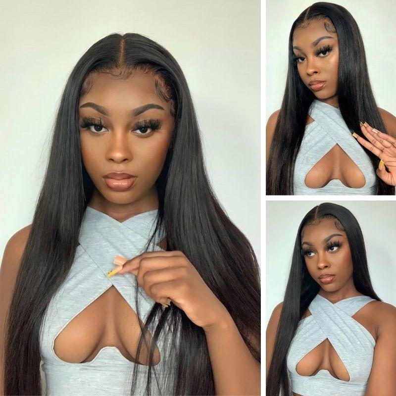 Klaiyi Silk Straight U Part Wigs 100% Virgin Human Hair Wigs Great Scalp Protective Wigs