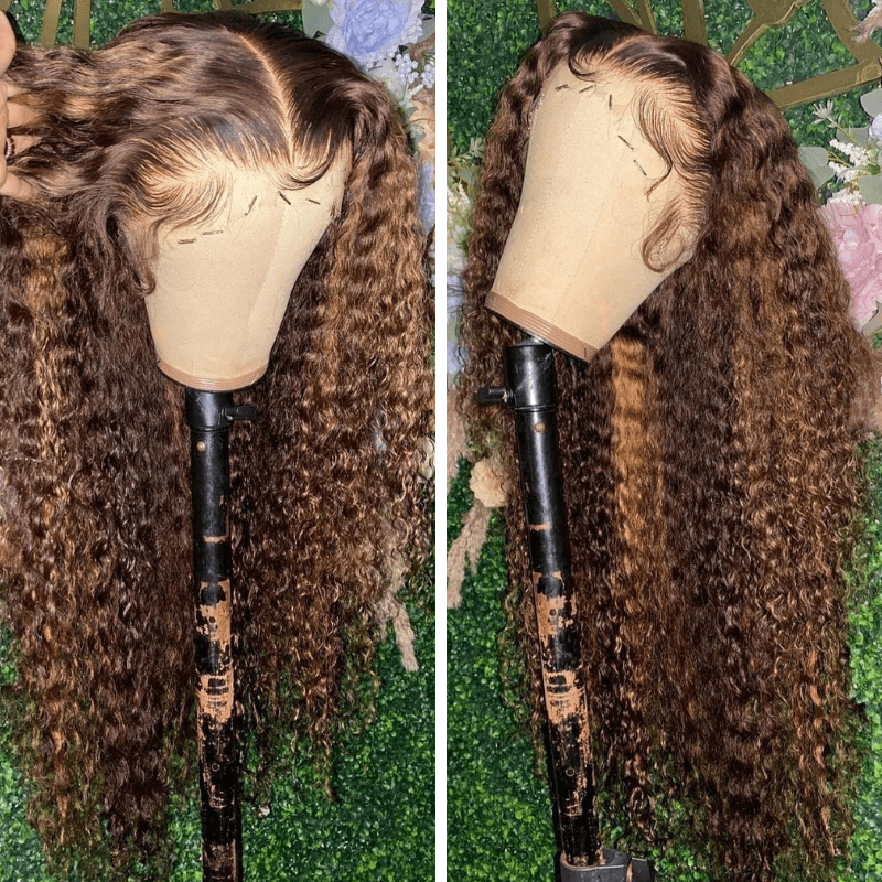 Extra 60% OFF | Klaiyi Honey Blonde Highlight Lace Front Wigs Ombre Color Jerry Curly Human Hair Wigs