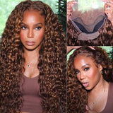 Klaiyi Ombre Highlight Piano Color Lace Front Wig Brown Golden Human Hair Water Wave