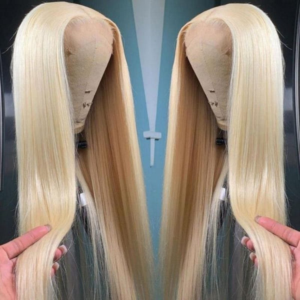 Klaiyi Honey Blonde 613 Color Silk Straight Lace Front Human Hair Wigs Preplucked Baby hair