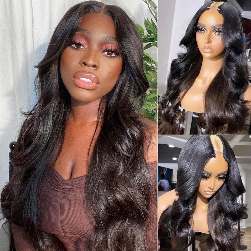 Klaiyi U Part Super Easy Affordable Glueless Body Wave Wigs 100% Human Hair Wigs