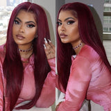 Klaiyi Dark 99J Burgundy Color Long Straight Lace Front Wigs 100% Virgin Human Hair Wigs