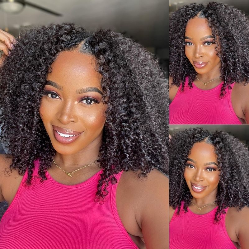 Free Fast Shipping | 4c Kinky Curly V Part Wigs Meets Real Scalp No Leave Out Wig