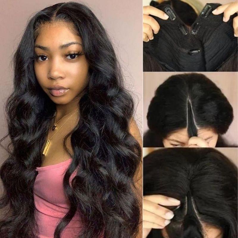 Klaiyi Air Wig Body Wave Vpart Wigs No Leave Out Natural Scalp Adjustable And Breathable Protective Wigs