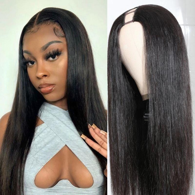 Klaiyi Silk Straight U Part Wigs 100% Virgin Human Hair Wigs Great Scalp Protective Wigs