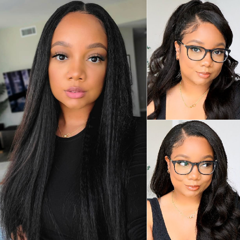 Klaiyi YTber Recommend Versatile Kinky Straight V Part Unit No Leave Out Natural Looking Yaki Straight Upgraded Upart Wigs