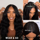 Klaiyi Body Wave Glueless U Part Wig Human Hair Natural Density V Part Wigs Meets Real Scalp Beginner Friendly