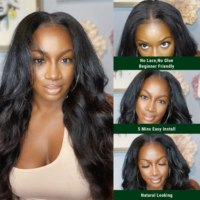 Klaiyi Body Wave Easicontour V Part Glueless Wig with invisi Drawstring Human Hair Meets Real Scalp Beginner Friendly