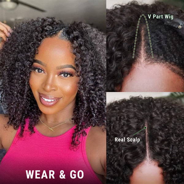 Clearance | 4c Kinky Curly V Part Wigs Meets Real Scalp No Leave Out Flash Sale