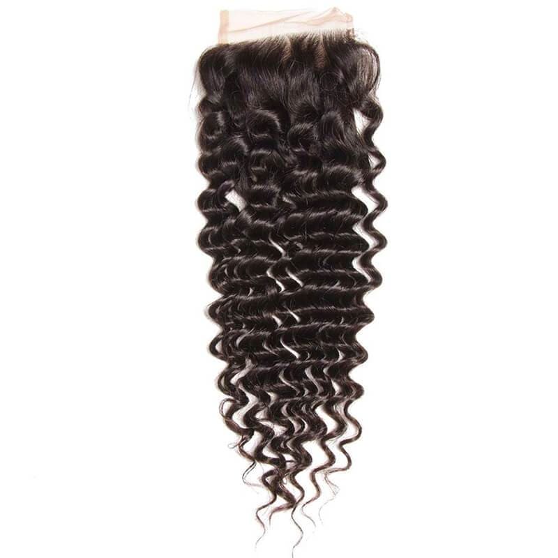 Klaiyi Hair Brazilian Virgin Hair Deep Wave 4*4 Lace Closure Free Part Middle Part 100% Human Hair Closure