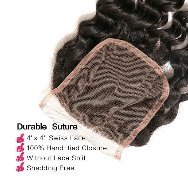Klaiyi Hair Brazilian Virgin Hair Deep Wave 4*4 Lace Closure Free Part Middle Part 100% Human Hair Closure