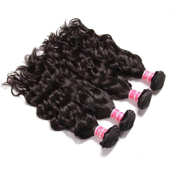 Peruvian Virgin Hair Natural Wave 4 Bundles with Free Part Lace Closure, 7A Grade Virgin Human Hair-Klaiyi Hair