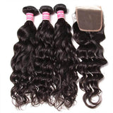 Klaiyi 8A Brazilian Virgin Hair Natural wave 3 Bundles with 1piece Lace Closure Human Hair